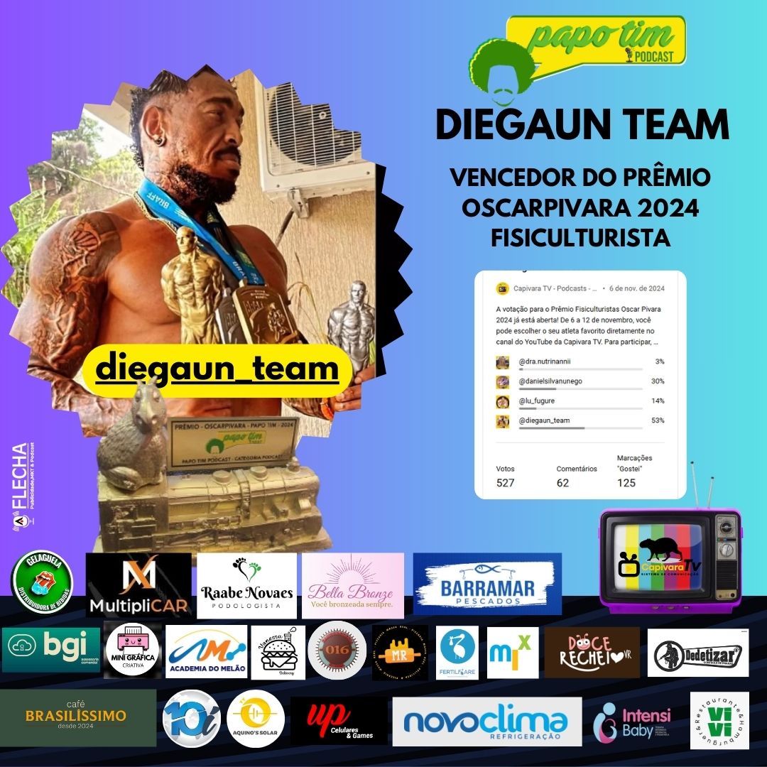 ​Grande Campeão do Oscar Pivara Fisiculturista 2024: @DIEGAUN_TEAM Conquista o Troféu com 53% dos Votos!